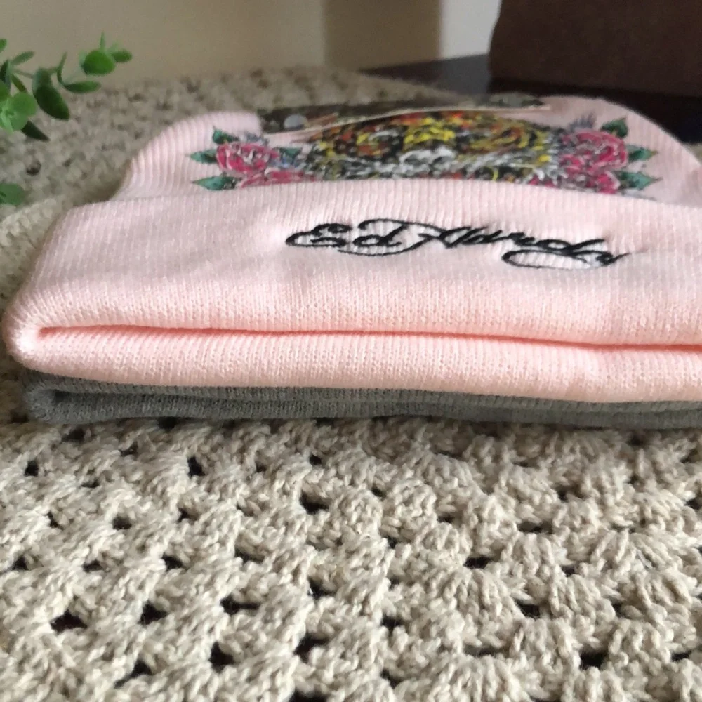 Ed Hardy Women’s Beanie Hats with Tiger and Floral Design